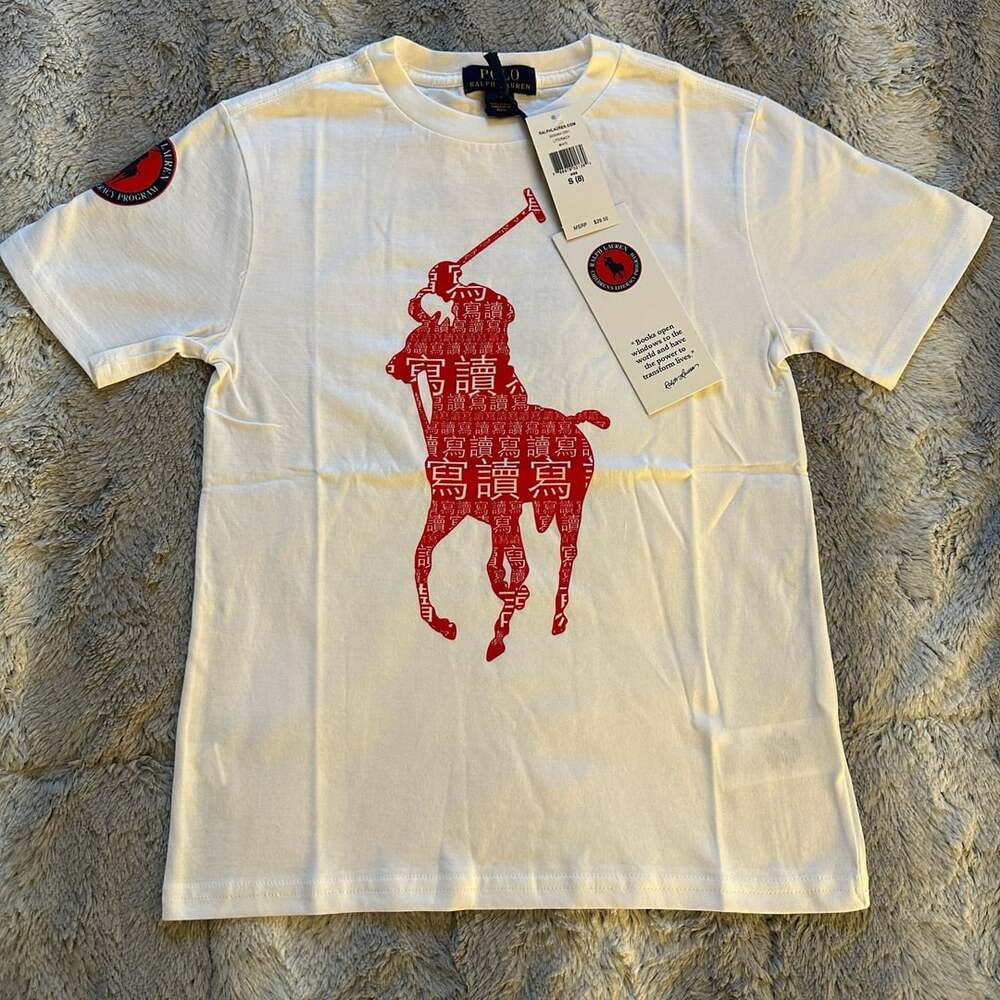 New Polo Ralph Lauren English Literacy Tee Size S (8) White Graphic T-Shirt